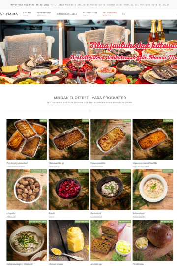 Screenshot of restaurant website hanna-maria.fi