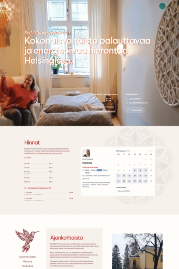Hierontapalvelu taukotila kotisivu ajanvarauskalenterilla. Toteutus uudly.com