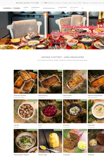 Screenshot of restaurant website hanna-maria.fi