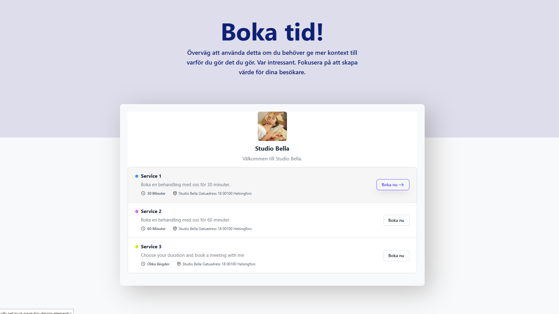 Exempel på en Bokningskalender