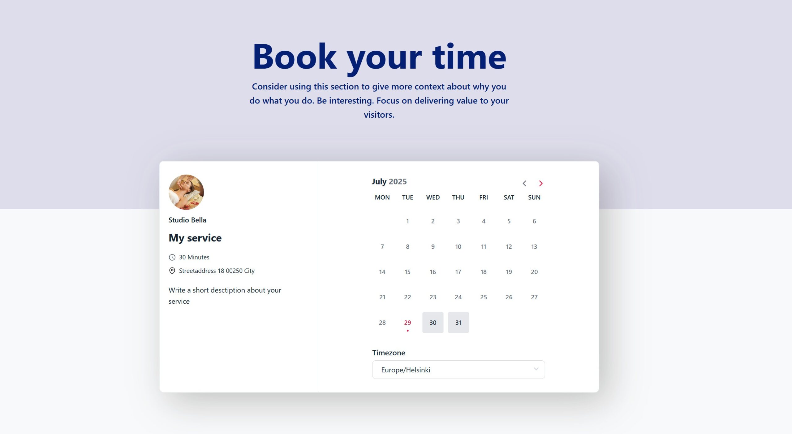 Booking calendar example