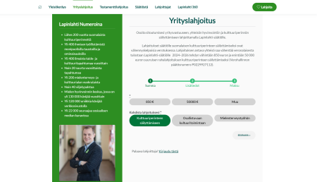 Kuvakappaus lapinlahti säätiön lahjoitussysteemistä