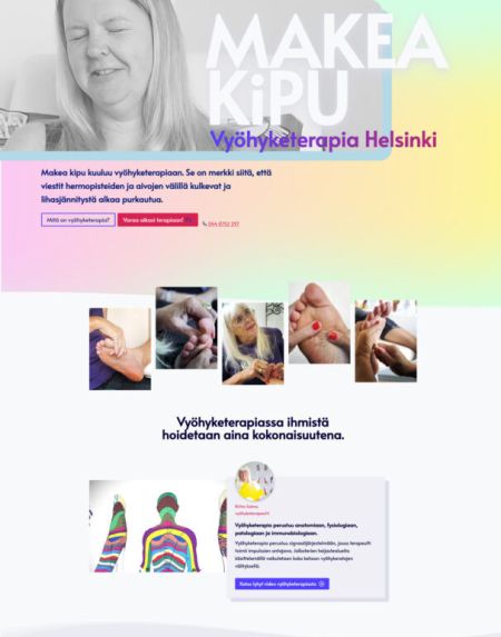 Vyöhyketerapia Makea Kipu kotisivu ajanvarauskalenterilla. Toteutus uudly.com