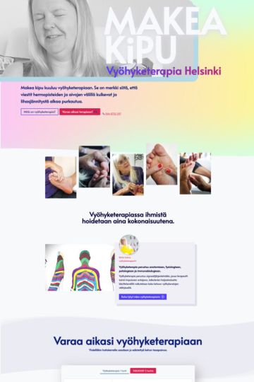 Vyöhyketerapia Makea Kipu kotisivu ajanvarauskalenterilla. Toteutus uudly.com