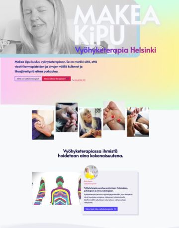 Vyöhyketerapia Makea Kipu kotisivu ajanvarauskalenterilla. Toteutus uudly.com